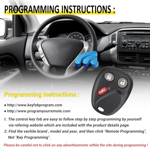 Keyless Entry Remote Key Fob Compatible with Chevy Tahoe Suburban Silverado Avalanche, GMC Sierra Yukon, Cadillac Escalade, Hummer H2 2003 2004 2005 2006, Replacement for LHJ011 (Pack of 2)