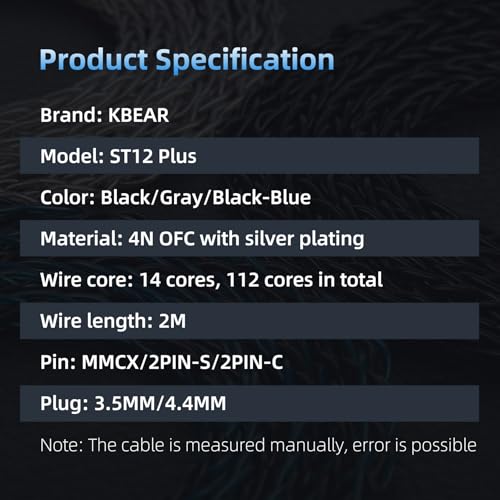 2M Long Recessed 2Pin IEM Cable, in Ear Monitor Replacement Earphone Cable, KBEAR ST12 Plus 8 Core 4N OFC Silver-plated HiFi Headphone Wire for KZ ZS10 PRO/ZSN PRO X/CCA CRA Earbuds (Dark, QDC 3.5MM)