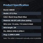 2M Long Recessed 2Pin IEM Cable, in Ear Monitor Replacement Earphone Cable, KBEAR ST12 Plus 8 Core 4N OFC Silver-plated HiFi Headphone Wire for KZ ZS10 PRO/ZSN PRO X/CCA CRA Earbuds (Dark, QDC 3.5MM)
