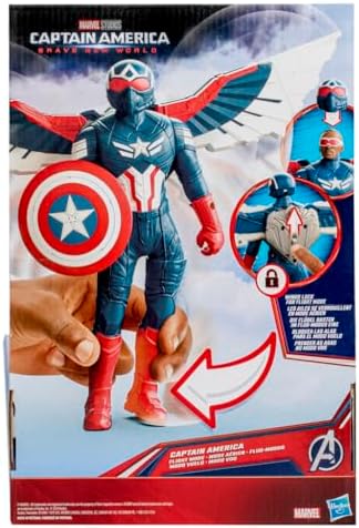 Marvel Avengers Captain America: Brave New World Flight Mode Action Figure with Accessories, 9-Inch-Scale (22 cm) Super Hero Toys for Kids Ages 4+