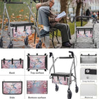 LedBack Mobility Scooter Accessories for 3 Pcs, Durable Rollator Walker Seat and Backrest Covers Cherry Blossom Hummingbirds Under Seat Rollator Walker Bag for Seniors