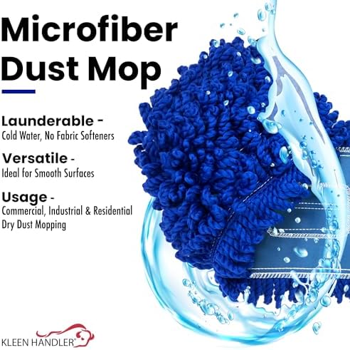 KLEEN HANDLER 6 Pack of 36 Inch Microfiber Dust Mop, Large Washable Commercial Dust Mop, Sweeper, Janitorial Dust Mop Head Replacement, Push Mop Broom, Blue