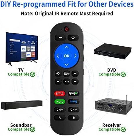 Programmable Remote for Roku Express 4K+, Express 4K Remote Replaces for Roku Express Remote with Volume Control for Roku Express Remote Replacement with Extra 9 Learning Keys (Not for Roku Stick)