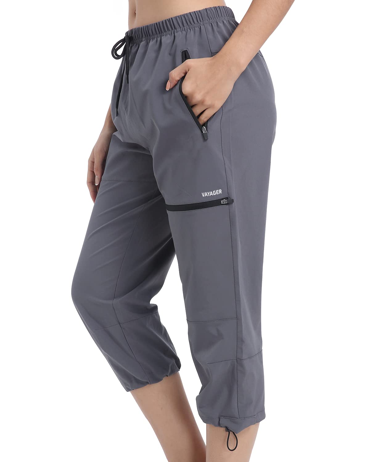 Sports Women's Outdoor Hiking Capri Pants Loose-Fit Lightweight with Zipper Pockets Grey
