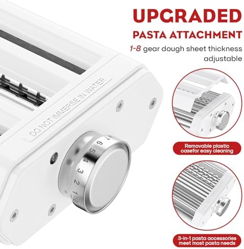 InnoMoon Pasta Attachment 3 in 1 Set for KitchenAid Stand Mixer Included Pasta Sheet Roller, Spaghetti Cutter, Fettuccine Cutter, Pasta Press Maker for Accessories, 8 Adjustable Thickness Knob