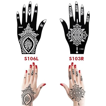Henna Tattoo Stencil Kit Temporary Tattoo Template Set, Indian Arabian Tattoo Stickers Mehndi Stencils for Hand Body Art, 6-Sheet
