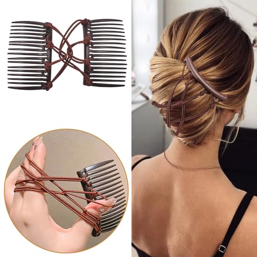 5 Pieces Stretchy Magic Hair Comb Adjustable Elastic Comb Hair Clip for Women Girls No Crease Hair Pins Vintage Hair Bun Maker Hair Accessories for Curly Thick Wavy Hair Ponytail