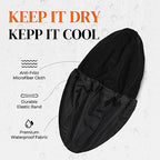 Shower Cap for Men Black Bath Cap, Reversible Terry Lined Large Waterproof Adjustable Shower Caps Elastic Band Stretch Hem Hair Hat for braids