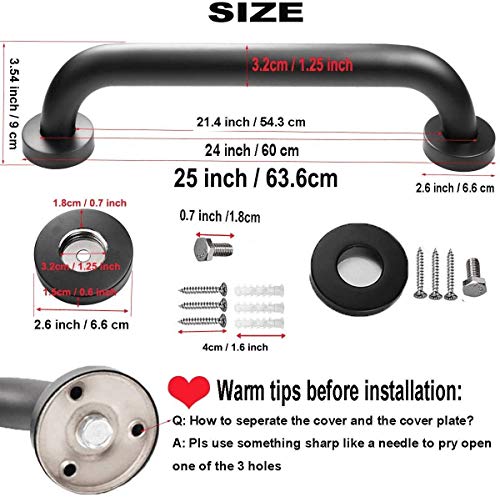 2 Pack 24 Inch Black Shower Grab Bars, ZUEXT Stainless Steel Bathroom Wall Grab Bar Handle, Shower Balance Bar, Safety Hand Rail Support,Handicap Elderly Senior Assist Bath Grab Handle(1.25" Diameter)