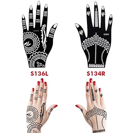 Henna Tattoo Stencil Kit Temporary Tattoo Template Set, Indian Arabian Tattoo Stickers Mehndi Stencils for Hand Body Art, 6-Sheet
