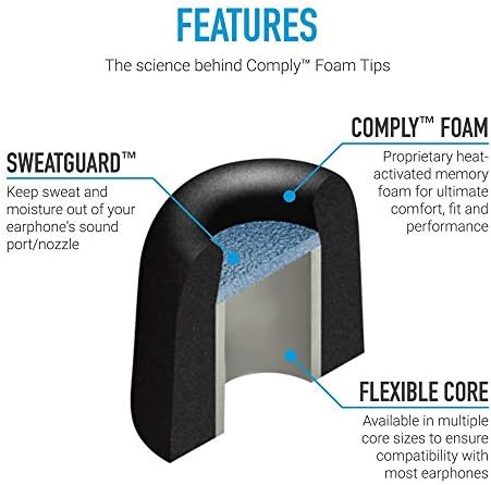 Comply Memory Foam Replacement Earbud Tips for Beats Powerbeats Pro, Beats Flex, Beats X, Powerbeats 1, 2, 3| Ultimate Comfort, Secure Fit, Superior Noise Isolation | Black, Medium (3 Pairs)