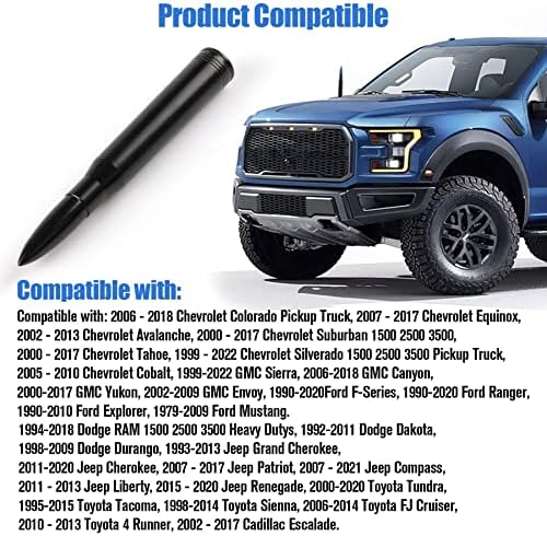BJSIA Universal Car Antenna Replacement Compatible with Ford, Dodge, Chevrolet, GMC, Jeep, Toyota Truck Replacement Antenna - Made of Rugged Billet and Aluminum, Black, Car Accessories
