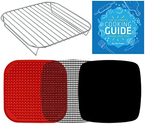 Air Fryer Rack Accessories Compatible with Chefman, Cosori, Gourmia, Instant Pot, Gowise, Paula Deen, Kalorik, Power XL, Ultrean, Nuwave® + More | 8.7 inch Air Fryer Accessory Set with Rack & Mats