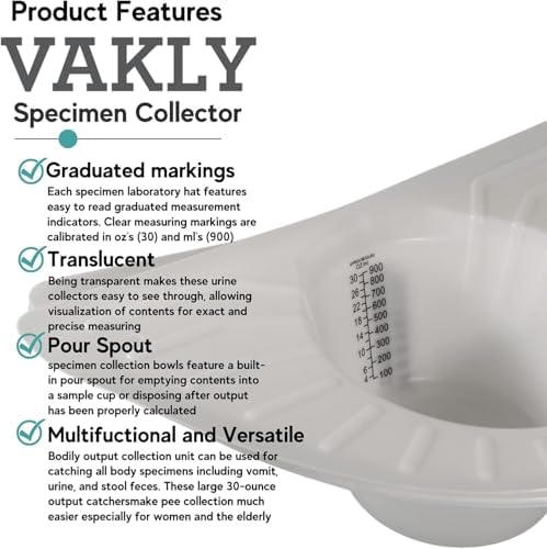 Graduated Specimen Collector Pans [Pack of 1] Toilet Nursing Hat for Urine, Vomit & Stool Collection Fits Over Toilets and Commodes - 30 oz for Women and Elderly