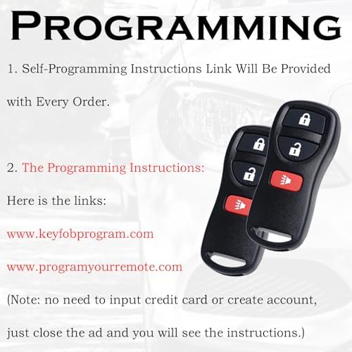 Keyless Entry Remote Control Key Fob Replacement Fits for Nissan Xterra Titan Armada Frontier 2002-2019 Quest Sentra Murano Pathfinder Versa Infiniti FX35 FX45 QX4 KBRASTU15 CWTWB1U733
