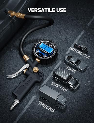 AstroAI Digital Tire Pressure Gauge with Inflator, 250 PSI Air Chuck & Compressor Accessories Heavy Duty with Quick Connect Coupler, 0.1 Display Resolution, Car Accessories, 1pack