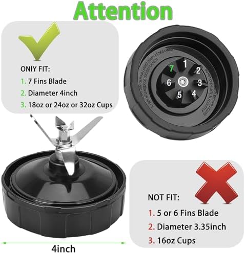 2 Packs Ninja Blender Replacement Parts, 7 Fins Ninja Blender Blade Replacement Compatible with BL480-30 BL482-30 BL490-30 BL640-30 BL642-30 BL682-30 BN401 BN751 BN801 BL2012 NN102