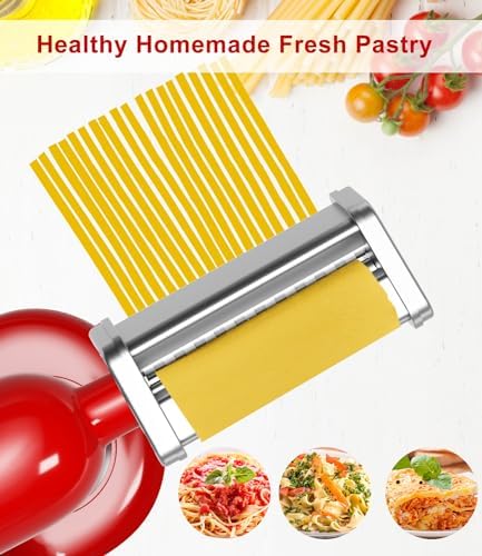 3 PCS Pasta Maker Attachments for All KitchenAid Stand Mixers, Pasta Accessories Including Pasta Roller, Fettuccine Cutter, and Spaghetti Cutter for Noodle Ravioli, 304 Stainless Steel,Cleaning Crush