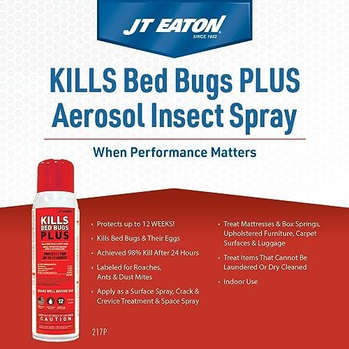 JT Eaton 217P Kills Bed Bugs Plus Aerosol Insecticide Spray, Water-Based Formula with Up to 12 Weeks of Protection for Bedbugs, Dust Mites, Ants, and Roaches