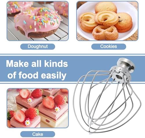 Stainless steel Wire Whip Attachment for KitchenAid Tilt-Head Stand Mixer Accessory K45SS Replacement, Egg Cream Stirrer, Cakes Mayonnaise Whisk, Whipping Egg White, Dishwasher Safe