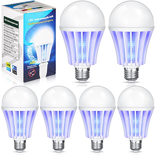 Qualirey 6 Pcs Bug Zapper Light Bulb Bulk 2 in 1 Electronic Mosquito Killer Lamp LED Light for Fruit Flies Bug Fly Insect Mosquito Control, Suitable for Indoor Entryway Patio Doorway Corridor(6 Pcs)