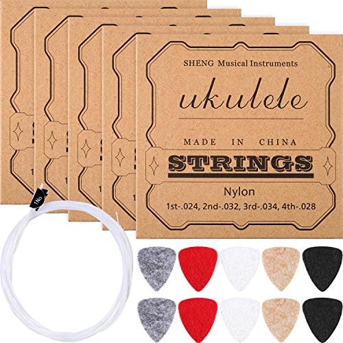 CHENGU 5 Sets Nylon Ukulele Strings with 10 Ukulele Felt Picks Strings Accessories Kit for Soprano (21 Inch)/ Concert (23 Inch)/ Tenor (26 Inch)