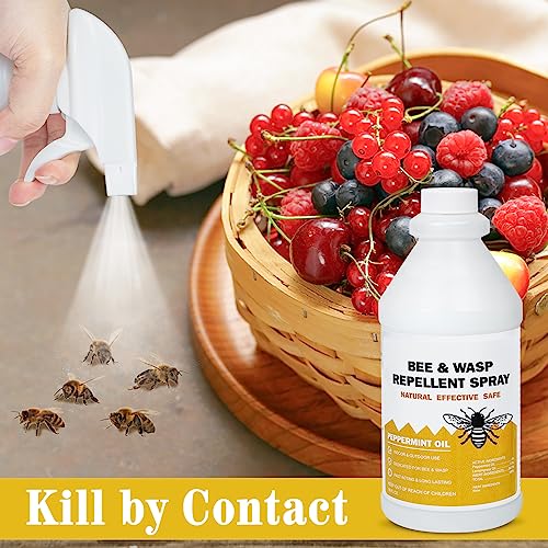 Bee Spray with Natural Plant-Based Peppermint Oils, Wasp and Bee Repellent, Repellent Bug Spray and Carpenter Wasps for Outdoors/Indoors Areas, 16oz