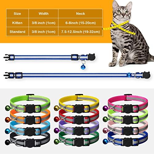 12 Pack Reflective-Breakaway Cat Collars with Bells,Safety Buckle Kitten Collar,with Name Tag,Adjustable,Ideal for Girl Cats Male Cats,Pet Supplies,Stuff,Accessories(12 Colors & 2 ID Tags).