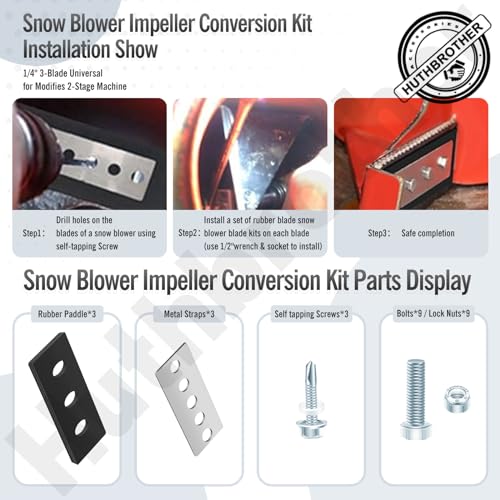 Snow Blower Impeller Modification Kit - 1/4" 3-Blade Universal, for Modifies 2-Stage Machine (3)