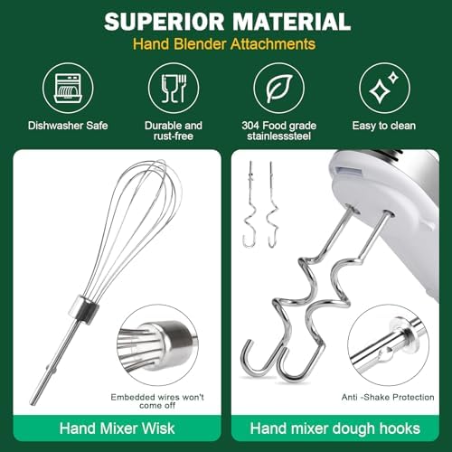 Hand Mixer Beaters Blender For KitchenAid & Hand Mixer Dough Hooks For KitchenAid Hand Mixers Whisk Attachment KHMPW Stainless Steel Egg Beater/Whisk Attachment for Kitchen Hand Mixer Accessories,3PCS