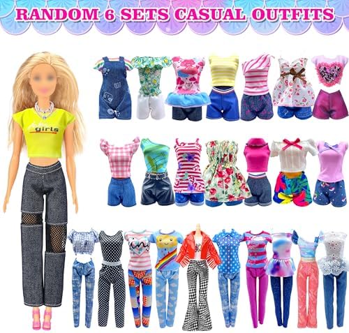 50 Pack Doll Clothes and Accessories, 4 Wedding Gowns 2 Evening Dresses 6 Fashion Dresses 6 Set Casual Outfits Top and Pant 2 Swimsuit Bikini, 20 Hanger 10 Shoe Toys for Girl Birthday Gift