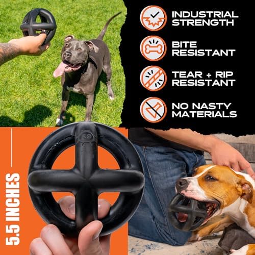 Monster K9 Indestructible Ring Ball - Lifetime Replacement - Medium & Large Breeds - Ultra Durable Dog Toy for Aggressive Chewers - Chew, Tug, & Fetch - 5.5"