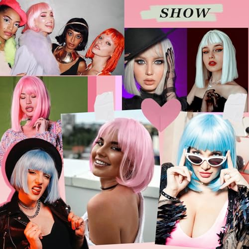 Short Black Straight Wig with Bangs Black Wigs for Women Bob Shoulder Length Wigs Heat Resistant Fiber Synthetic Hair Wigs Hair Replacement Natural Looking(12INCH)
