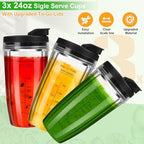 Blender Cups Replacement for Ninja, 24oz Ninja Blender Cups with To-Go Lids Compatible with Ninja BL450, BL456, BL480, BL2012, BL2013, BN401, BN751, BN801, SS101, SS151 (3 Pack)