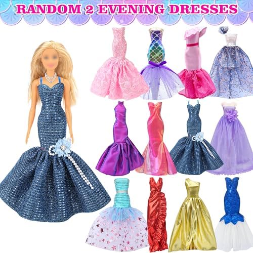 50 Pack Doll Clothes and Accessories, 4 Wedding Gowns 2 Evening Dresses 6 Fashion Dresses 6 Set Casual Outfits Top and Pant 2 Swimsuit Bikini, 20 Hanger 10 Shoe Toys for Girl Birthday Gift