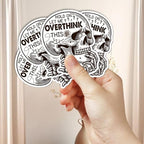 Pack 4PCS Hold On Let Me Overthink This Sticker Mental Health Skeleton Waterproof Vinyl Decals Decor Laptop Hard Hat Water Bottle Phone Case Guitar Notebook Bumper Helmet Kindle Gifts