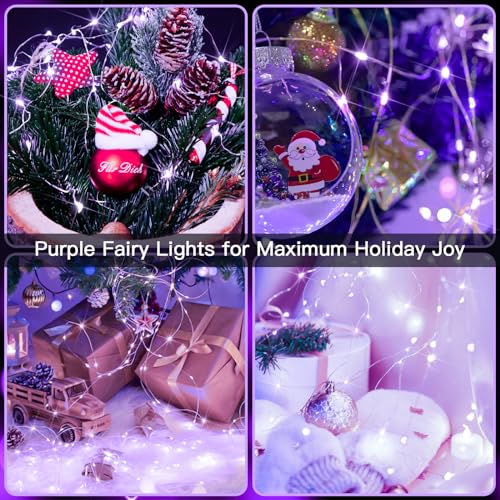 suddus Purple Christmas Lights Battery Operated, 66ft 200 LED Twinkle Lights Battery Operated, Purple Fairy Lights for Christmas Tree, Garland, Bedroom, Backyard, Porch, Yard, Party Decorations