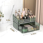 Makeup Organizer for Vanity, Stackable Cosmetics Organizer and Storage, Cosmetic Display Cases with 1 Drawers and 1 Tray for Makeup Brush, Hair Accessories, Lipstick and Jewelry, Green
