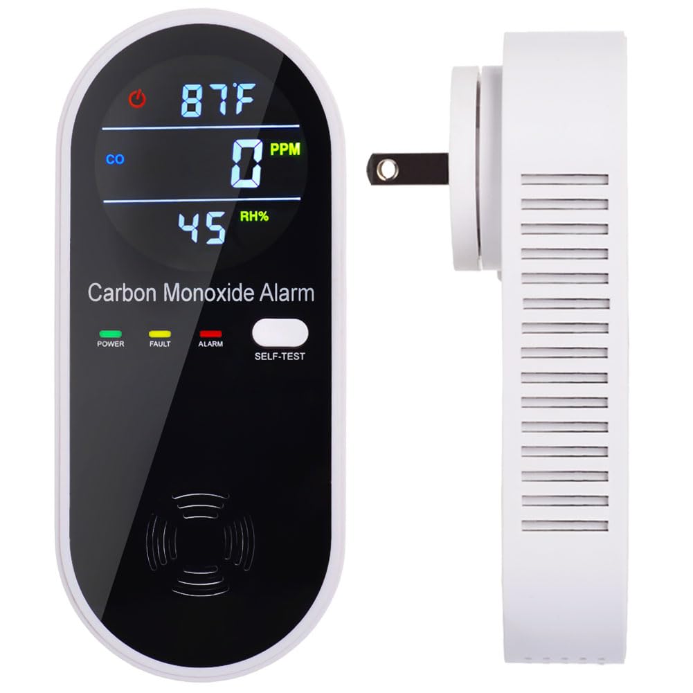 3-in-1 Carbon Monoxide Detector, Carbon Monoxide Detector Plug in Wall with Temperature & Humidity Display, CO Alarm Monitor with Color LCD Display, Accurate & Easy to Install
