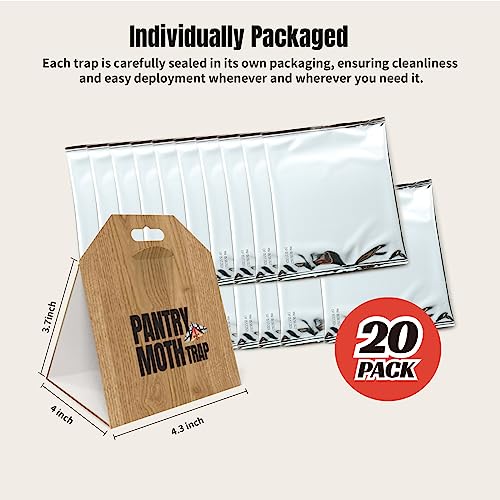 POPTRAP 20 Pack Pantry Moth Traps, Non-Toxic Glue Moth Trap for Food and Cupboard, Traps with Natural Pheromones, Wood Grain Appearance for Pantry Moths