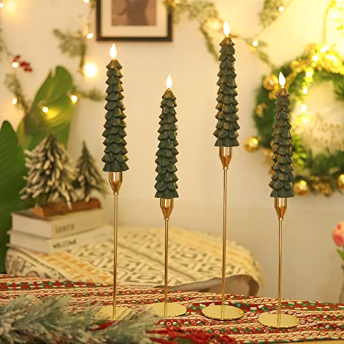 Fo32won LED Flameless Taper Candles Battery Operated with Remote and Timer, Set of 4 Christmas Real Wax Window Candlesticks with 3D Flame Wick, 10 Inches Flickering Christmas Candlesticks