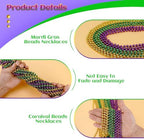 Mardi Gras Beads Bulk, 144 Pcs Mardi Gras Beads Necklaces 33'' 7 mm Metallic Gold Green Purple Bead Necklaces Mardi Gras Accessories Throw Beads in Bulk for Mardi Gras, Christmas, Party Favors