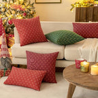 MIULEE Pack of 2 Christmas Decorative Burlap Linen Throw Pillow Covers Modern Farmhouse Pillowcase Rustic Woven Textured Cushion Cover for Sofa Couch Bed 18x18 Inch Wine Red