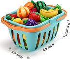 70 PCS Cutting Play Food Toy for Kids Kitchen, Pretend Fruit &Vegetables Accessories with Shopping Storage Basket, Plastic Mini Dishes and Knife, Educational Toy for Toddler Children Birthday Gift
