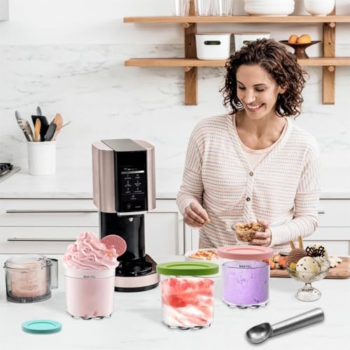 4 Pack Containers Extra Replacement for Ninja Ice Cream Pints and Lids, 16oz Creamy Cups Compatible with NC299 NC300 NC301 Ice Cream Maker(Blue&Pink)