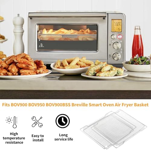 BOV900BSS Air Fryer Basket Replacement for Breville Smart Oven Parts 304 Stainless Steel Air Fryer Tray BOV900 BOV950 Joule Oven Breville Toaster Oven Mesh Basket Baking Pan 1 Pcs