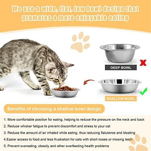 5 PCS Cat Bowls Whisker Friendly, Shallow Wide Flat Cat Food Bowls Stainless Steel,Metal Cat Dishes Whisker Fatigue Relief,Replacement Basic Cat Plates for Elevated Stand,Dishwasher Safe…