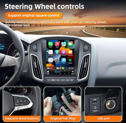 Upgrade 5GWIFI Car Radio for Ford Focus 2012-2018 - (2+64G) 10.4 Inch Touchscreen Stereo Replacement with Wireless Carplay Android Auto Bluetooth GPS Navigation 1080P Backup Camera SWC
