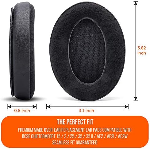 WC Upgraded Replacement Ear Pads for Bose QC15 Headphones Made by Wicked Cushions- Supreme Comfort - Compatible with QC25 / QC2 / AE2 / AE2i / AE2W - Extra Durable | (Velour)