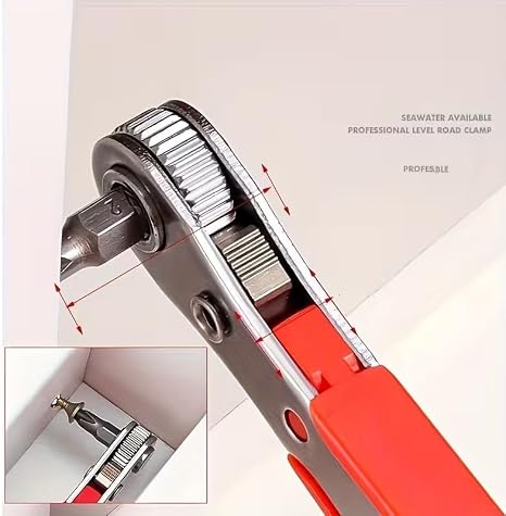 Right Angle Ratchet Screwdriver, 1pc Steel Manual Tool for Narrow Spaces - Forward/Reverse Switch, Non-Motorized, Red Handle for Electronics, Cars, Furniture Repair.